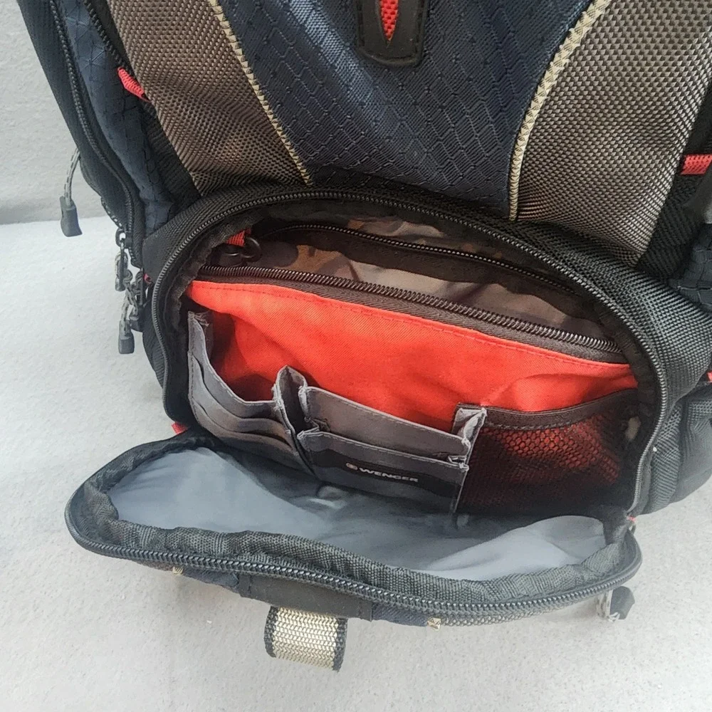 Wenger Black Grey Blue Mesh Padded Backpack Laptop Travel School Bag‎